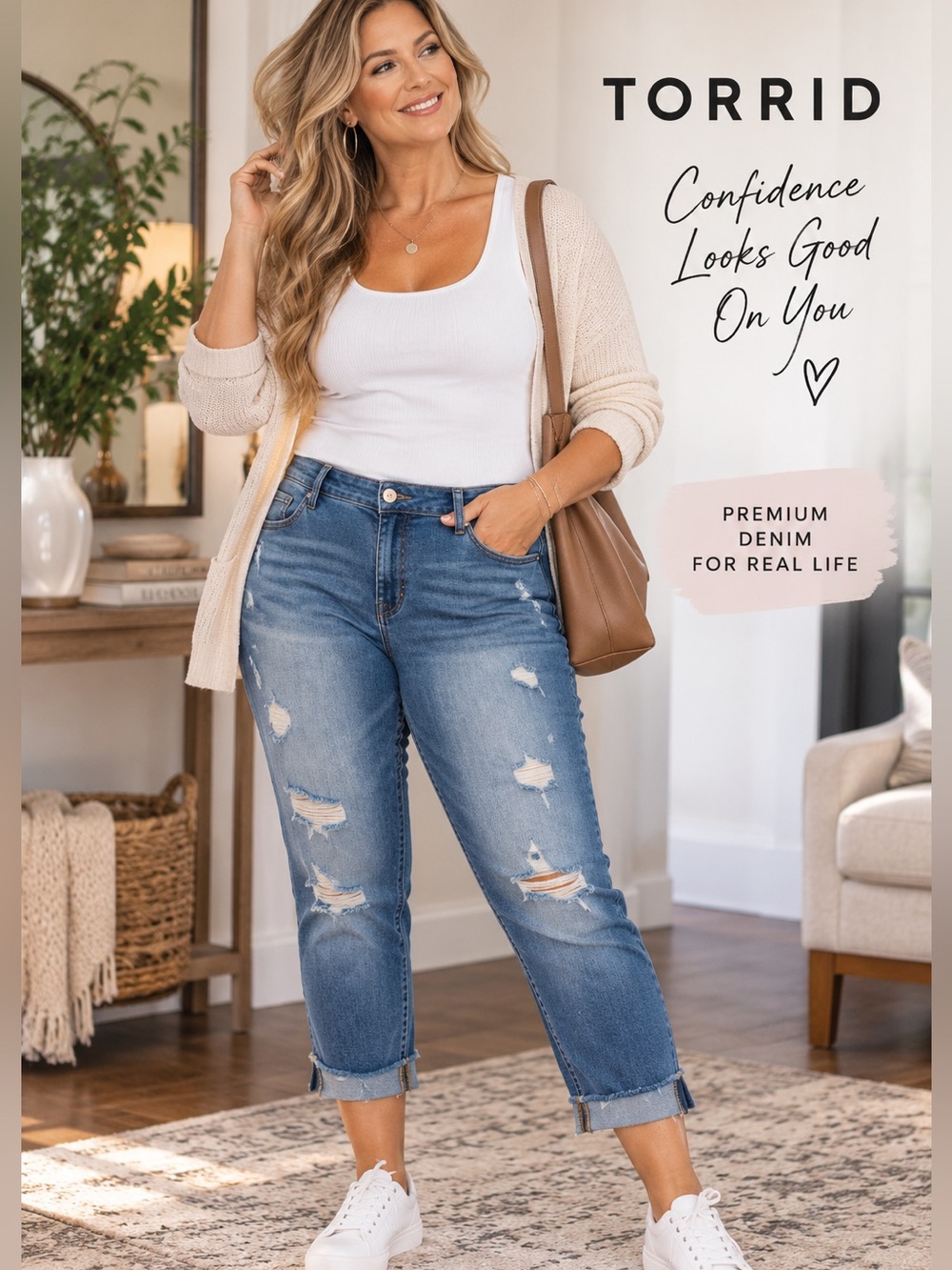 NWT Torrid Premium Stretch Boyfriend Crop Jeans Size 24 Distressed Medium Wash
